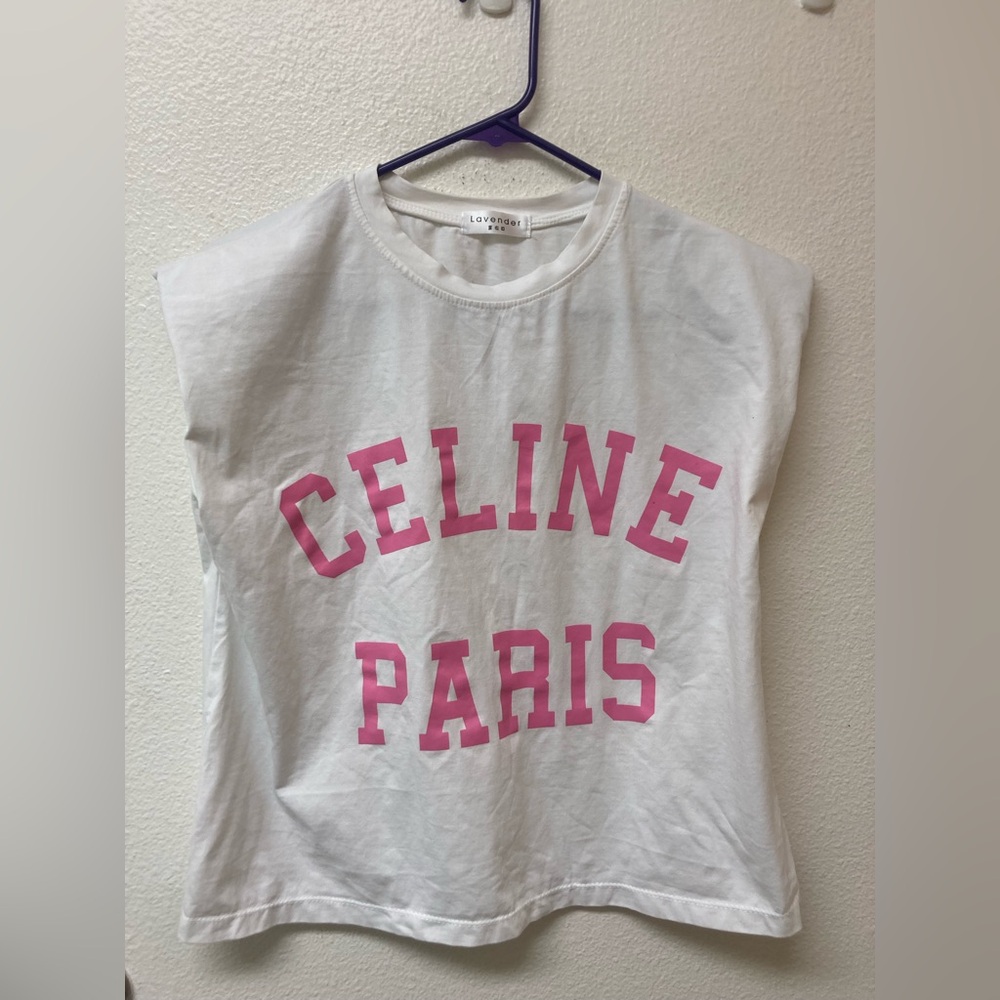 LAVENDER Celine Paris Capped Sleeves T Shirt (M)
